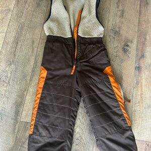 Columbia Snow Pants Fleece Upper Zip Up Velcro at Shoulder Brown Tan Orange sz 4